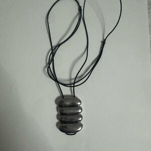 Anthropologie Silver Pendant Necklace with Black Cord